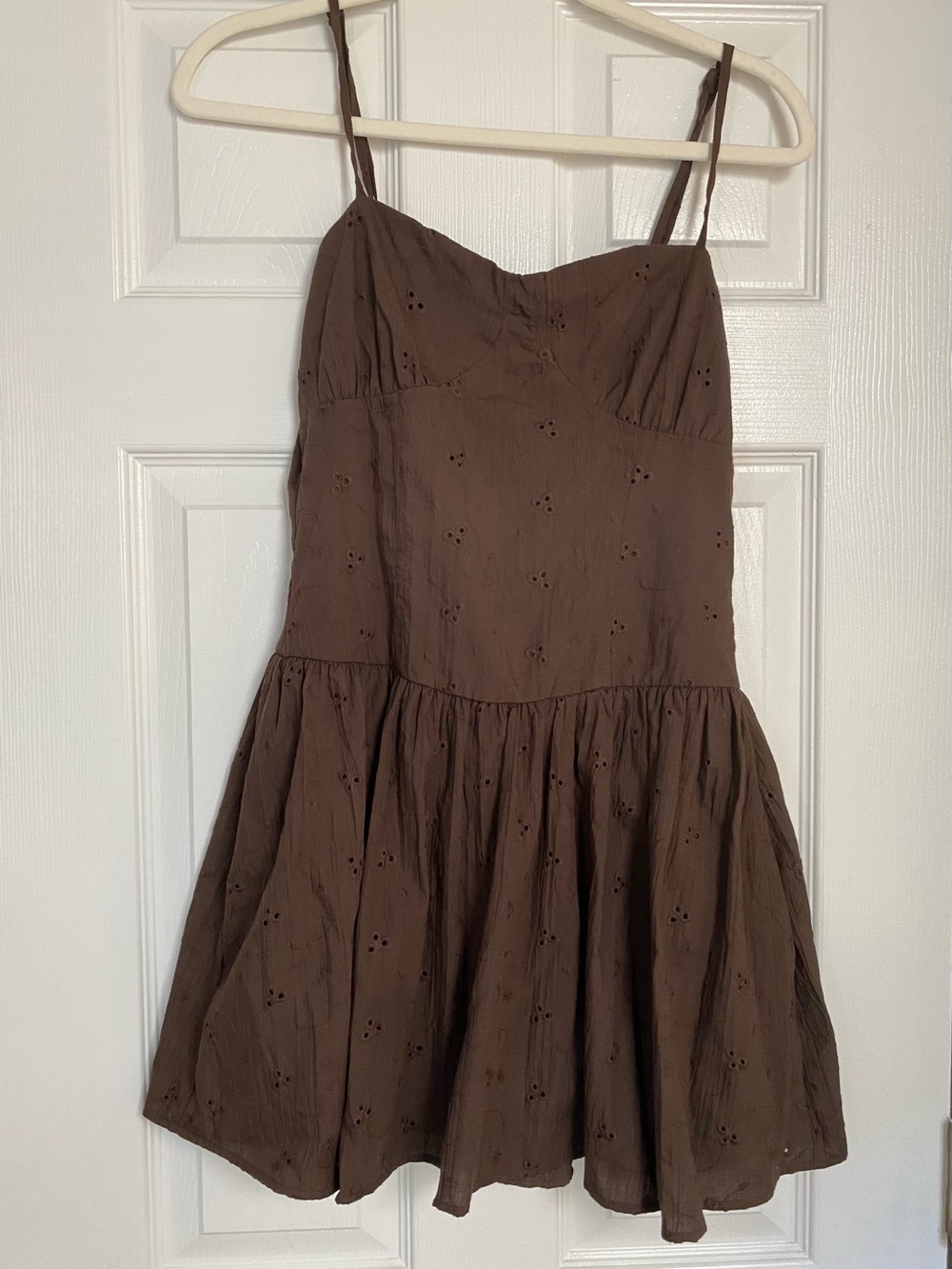 Forever 21 Brown Eyelet Spaghetti-Strap Mini Dress